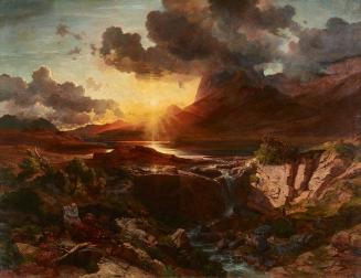 Albert Zimmermann, Sonnenuntergang am Hintersee in Berchtesgaden, 1858, Öl auf Leinwand, 211 x  ...