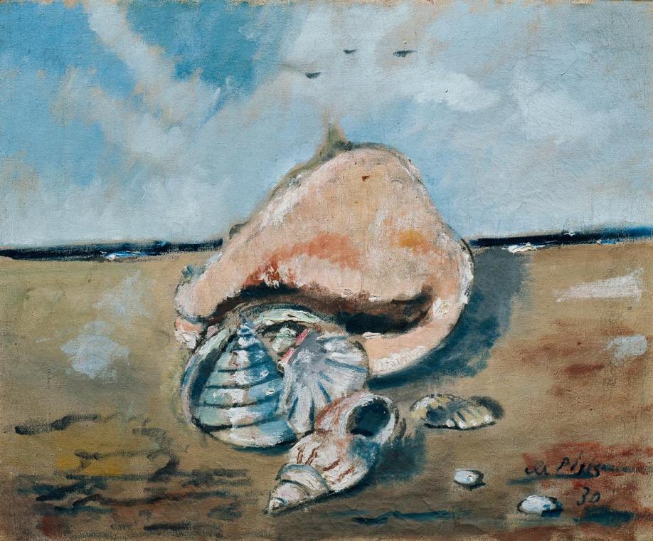 Filippo de Pisis, Stillleben mit Muschel, 1930, Öl auf Leinwand, 49 x 60 cm, Belvedere, Wien, I ...