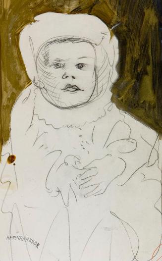 Kurt Hüpfner, Kinderportrait (Selbstportrait), um 1972, Kreide und Goldfarbe auf Papier, 43,4 × ...