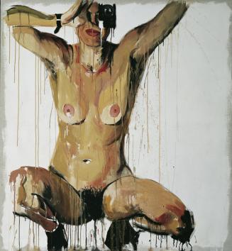 Elke Silvia Krystufek, Pussy Control, 1997, Acryl, Dispersion auf Leinwand, Ungerahmt: 140 × 13 ...