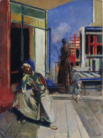 Joseph Floch, Figuren auf einer Terrasse, 1952, Öl auf Leinwand, 134,5 x 100 cm, Belvedere, Wie ...