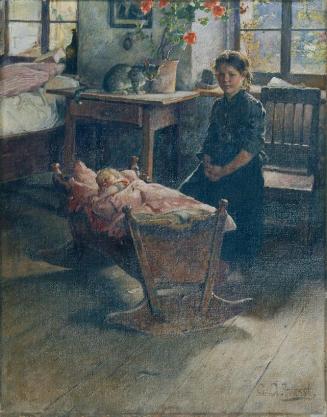 Gustav Adolf Hessl, An der Wiege, vor 1902, Öl auf Leinwand, 42 x 33 cm, Belvedere, Wien, Inv.- ...