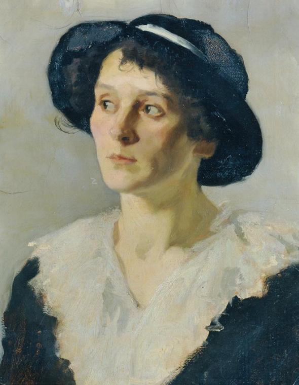 Josef Wawra, Dame mit schwarzem Hut, um 1925/1930, Öl auf Pappe, 53 x 42 cm, Belvedere, Wien, I ...