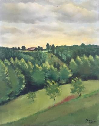 Unbekannter Künstler, Hügelige Landschaft, 1934, Öl auf Leinwand, ungerahmt: 62,5 × 50 cm, Belv ...