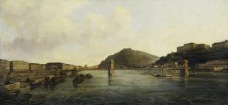 Unbekannter Künstler, Ansicht von Budapest, um 1820, Stich mit Ölfarben übermalt, 37,5 x 80 cm, ...