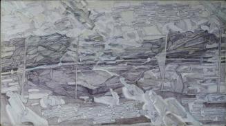 Josef Gabler, Erde unter Wolken, 1972, Öl, Tusche auf Leinwand, 46 x 82 cm, Belvedere, Wien, In ...