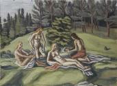 Irma Lang-Scheer, Vier Nymphen an der Quelle, Öl auf Pappe, 51 x 71 cm, Belvedere, Wien, Inv.-N ...