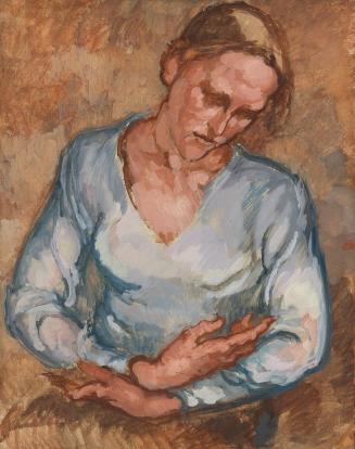 Johanna Kampmann-Freund, Frau mit verschränkten Armen, undatiert, Öl auf Leinwand, 69 x 55 cm,  ...