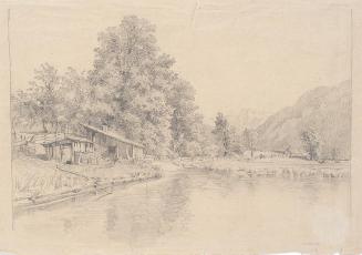Theodor Alphons, Hallstatt. Motiv am See mit Hütte, 1882–1894, Bleistift auf Papier, 26,7 × 38  ...