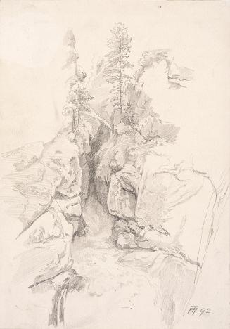 Theodor Alphons, Felsenhöhle beim Mühlbach in Hallstatt, 1892, Bleistift auf Papier, 21,4 × 15  ...