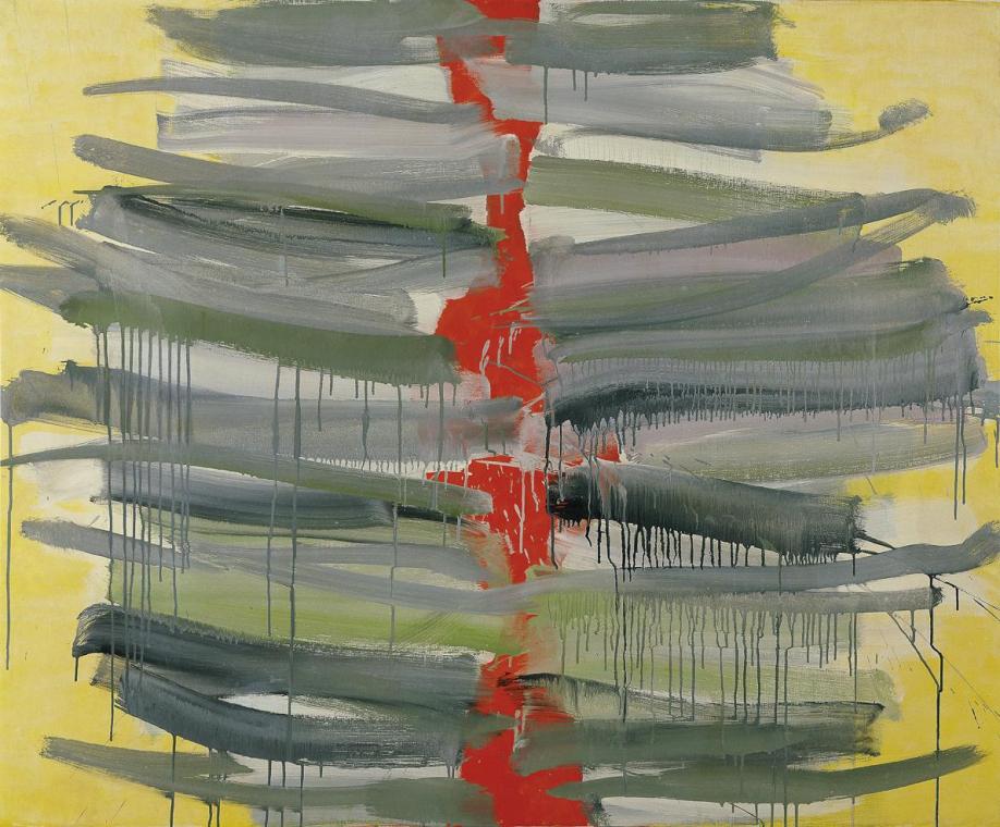 Johann Fruhmann, Abstrakte Komposition, um 1962, Mischtechnik auf Leinwand, 120 x 145 cm, Belve ...