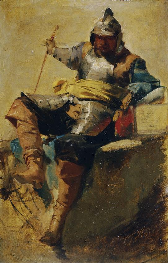 Johann Till d. J., Mann in Rüstung des 17. Jahrhunderts, 1889, Öl auf Karton, 52 x 32 cm, Belve ...