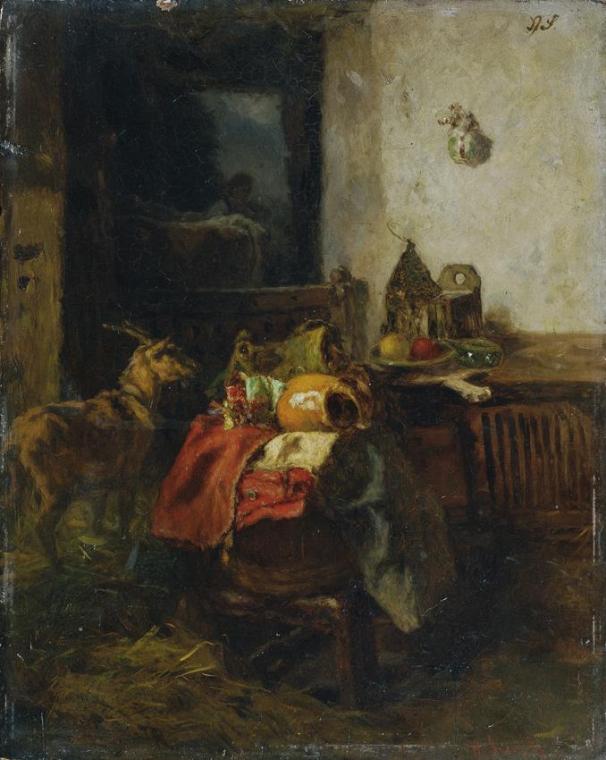 Anton Schrödl, Bauernzimmer mit einem Stillleben, Öl auf Holz, 48 x 38 cm, Belvedere, Wien, Inv ...