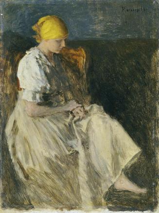 Franz Rumpler, Sitzendes Mädchen, Öl auf Holz, 24 x 18 cm, Belvedere, Wien, Inv.-Nr. 1421