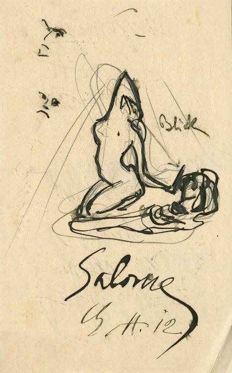 Gustinus Ambrosi, Entwürfe für Salome (Aus der Mappe "Frühe Manuskripte"), 1912, Bleistift, Tus ...