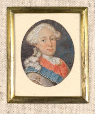Herr in weißer Perücke und blau-roter Schärpe, 1720/1740, Elfenbein, 4,2 × 3,4 cm, Belvedere, W ...