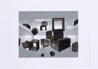 Esther Stocker, Entwurf zum Display für die Ausstellung "Utopie Gesamtkunstwerk", 2011, Schwarz ...