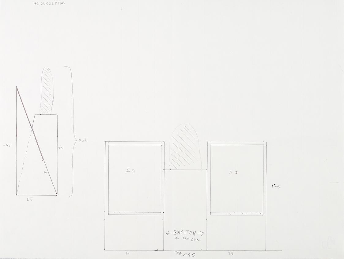 Tillman Kaiser, Entwurfsskizze zum Display einer Ausstellung im Prunkstall, 2010, Bleistift auf ...