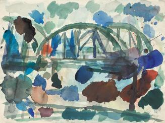 Gustav Hessing, Brücke, undatiert, Aquarell, 35,2 × 67,2 cm, Belvedere, Wien, Inv.-Nr. 10267/5