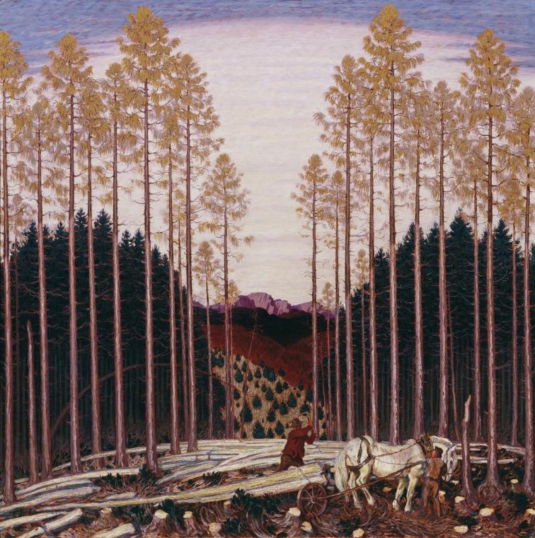Ferdinand Andri, Der Holzschlag, 1907, Öl auf Eternit, 118,5 x 118,5 cm, Belvedere, Wien, Inv.- ...