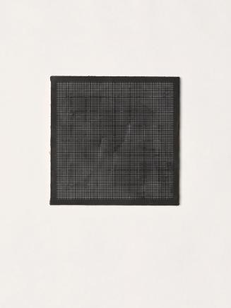 Nicolas Jasmin, Untitled (Random Grid Nr. 9), 2015, Laserentfernte Mischtechnik auf Sackleinen, ...