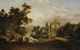 Georg Petzolt, Italienische Landschaft mit Pilgern, Öl auf Leinwand, 61 x 96 cm, Belvedere, Wie ...