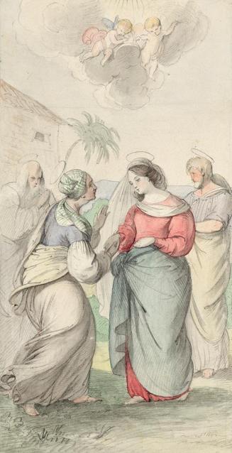 Josef Danhauser, Mariae Heimsuchung, um 1830/1840, Aquarell auf Papier, 21 × 11 cm, Legat Peter ...