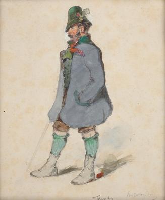 Johann Friedrich Treml, Bauer in Berchtesgadner Tracht, um 1840, Gouache auf Papier, Bildaussch ...