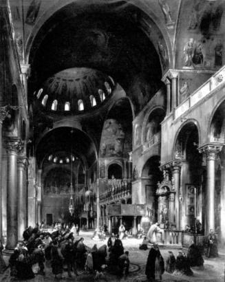 Federico Moja, Inneres der Markuskirche in Venedig, 1838, Öl auf Leinwand, 203 x 162 cm, Belved ...