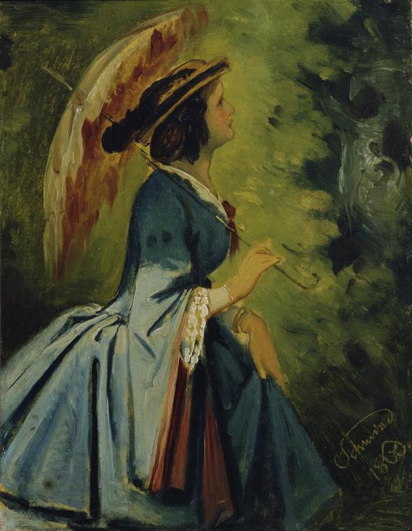 Moritz von Schwind, Anna Schwind, die Tochter des Künstlers, 1860, Öl auf Holz, 24 x 18 cm, Bel ...