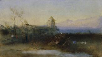Anton Romako, Landschaft mit Burg, Öl auf Holz, 12,7 x 22,1 cm, Belvedere, Wien, Inv.-Nr. 5577