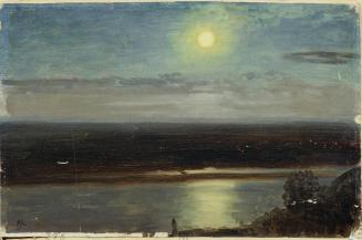 Anton Hlávacek, Die Donau mit dem Marchfeld bei Nacht, um 1870, Öl auf Leinwand, 27,5 x 42,5 cm ...