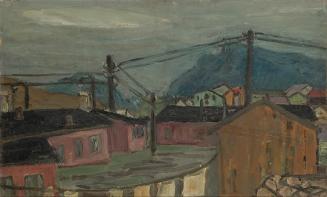 Rudolf Hradil, Baracken in Salzburg, 1951, Öl auf Hartfaserplatte, 54 x 89 cm, Belvedere, Wien, ...