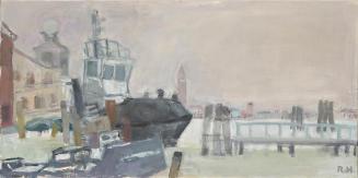 Rudolf Hradil, Venedig, Schlepper vor der Dogana, 2005, Öl auf Leinwand, 60 x 119 cm, Belvedere ...