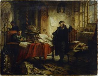 Eduard Ender, Kopernikus, die Bahnen der Gestirne aufzeichnend, 1856, Öl auf Leinwand, 112 x 14 ...