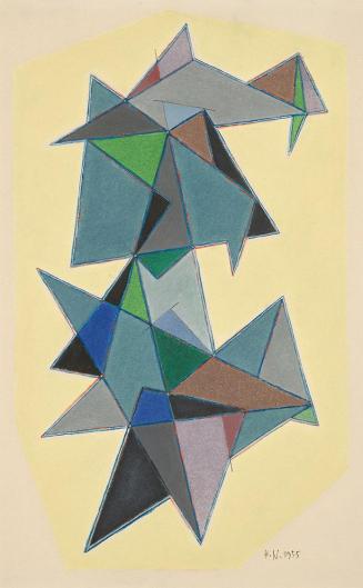 Henri Nouveau, Komposition, 1955, Gouache auf Papier, 50 × 32 cm, Dauerleihgabe von Silard Isaa ...