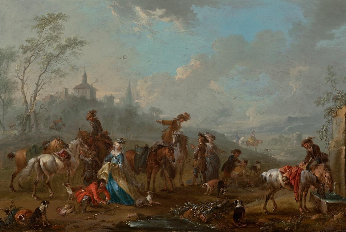 August Querfurt, Aufbruch zur Beizjagd, 18. Jahrhundert, Öl auf Holz, 41 x 62 cm, Belvedere, Wi ...