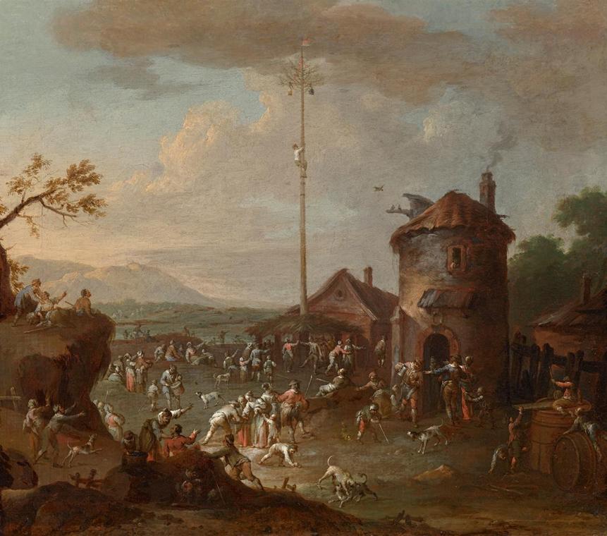 Karl Josef  Aigen, Kirchweihfest, undatiert, Öl auf Leinwand, 38,5 x 44 cm, Belvedere, Wien, In ...