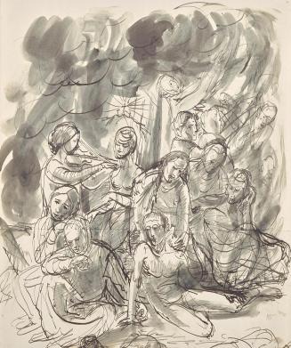 Franz Barwig, Auferstehung der Toten, um 1930, Tusche, laviert auf Papier, 34,7 × 29 cm, Belved ...