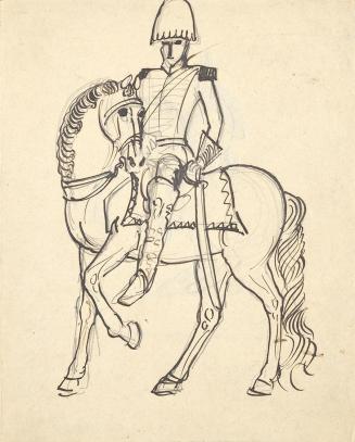 Franz Barwig, Offizier zu Pferde, um 1915, Tusche über Bleistift auf Papier, 21,2 × 17,1 cm, Be ...