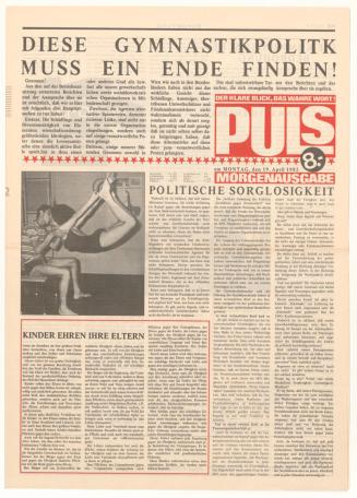 Erwin Puls, PULS – DER KLARE BLICK, DAS WAHRE WORT!, 19.4.1982, Offset-Druck auf Papier, 48,9 × ...