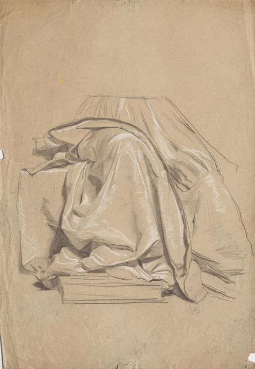 Franz von Matsch, Draperiestudie, 1884/1885, Bleistift, Kohle, weiß gehöht, auf Papier, 44,7 x  ...
