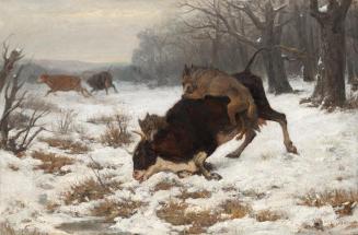 Otto von Thoren, Eine Kuh wird von Wölfen angefallen, vor 1872, Öl auf Leinwand, 69,5 × 106 cm, ...
