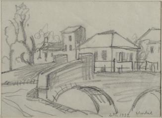 Georg Merkel, Landschaft Stadt mit Brücke, 1932, Bleistift auf Papier, 11,5 x 16 cm, Belvedere, ...