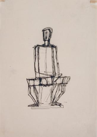 Fritz Wotruba, Sitzende männliche Figur, 1948, Tusche, Feder auf Papier, Blattmaße: 29,7 × 21 c ...
