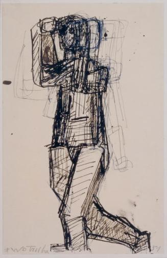 Fritz Wotruba, Figur, schreitend, 1951, Tusche, Tinte, Feder auf Papier, Blattmaße: 27 × 17,3 c ...