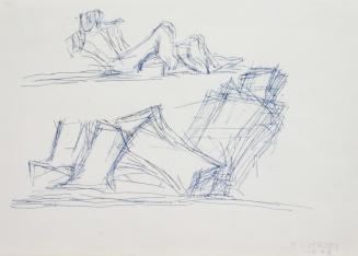 Fritz Wotruba, Zwei liegende Figuren, 1973, Schwarzer und blauer Kugelschreiber auf Papier, Bla ...