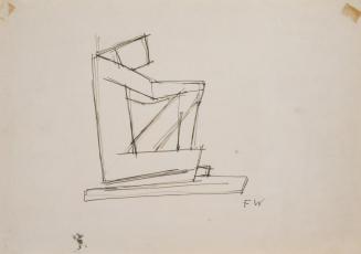 Fritz Wotruba, Sitzende männliche Figur, 1947–1948, Tusche, Feder auf Papier, Blattmaße: 21 × 2 ...