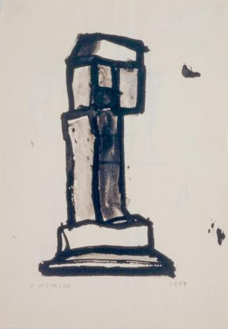 Fritz Wotruba, Figur, hockend, 1959, Tusche, Pinsel, laviert, auf Papier, Blattmaße: 41,8 × 29, ...