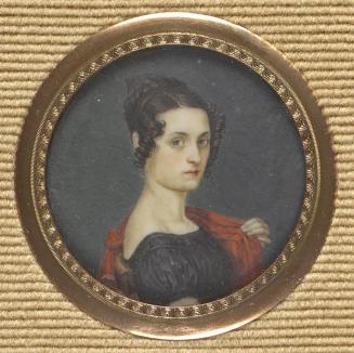 Unbekannter Künstler, Bildnis einer Dame in dunklem Kleid, um 1820/1830, Elfenbein, D: 4,7 cm,  ...